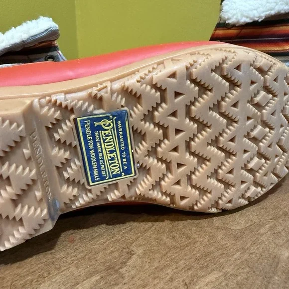 Pendleton US 8 Red Striped Roll-Top Faux Fur Lined Weather Duck Boots No Laces - Picture 7 of 12